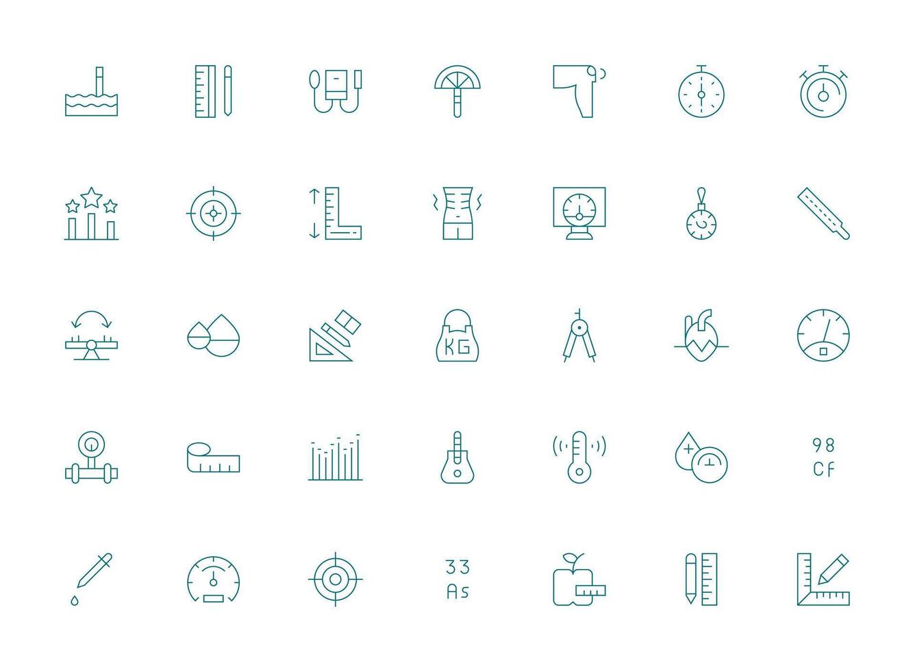 35 Icons for Measurement in Light Line Format Quick Access Icons for UI Development vector