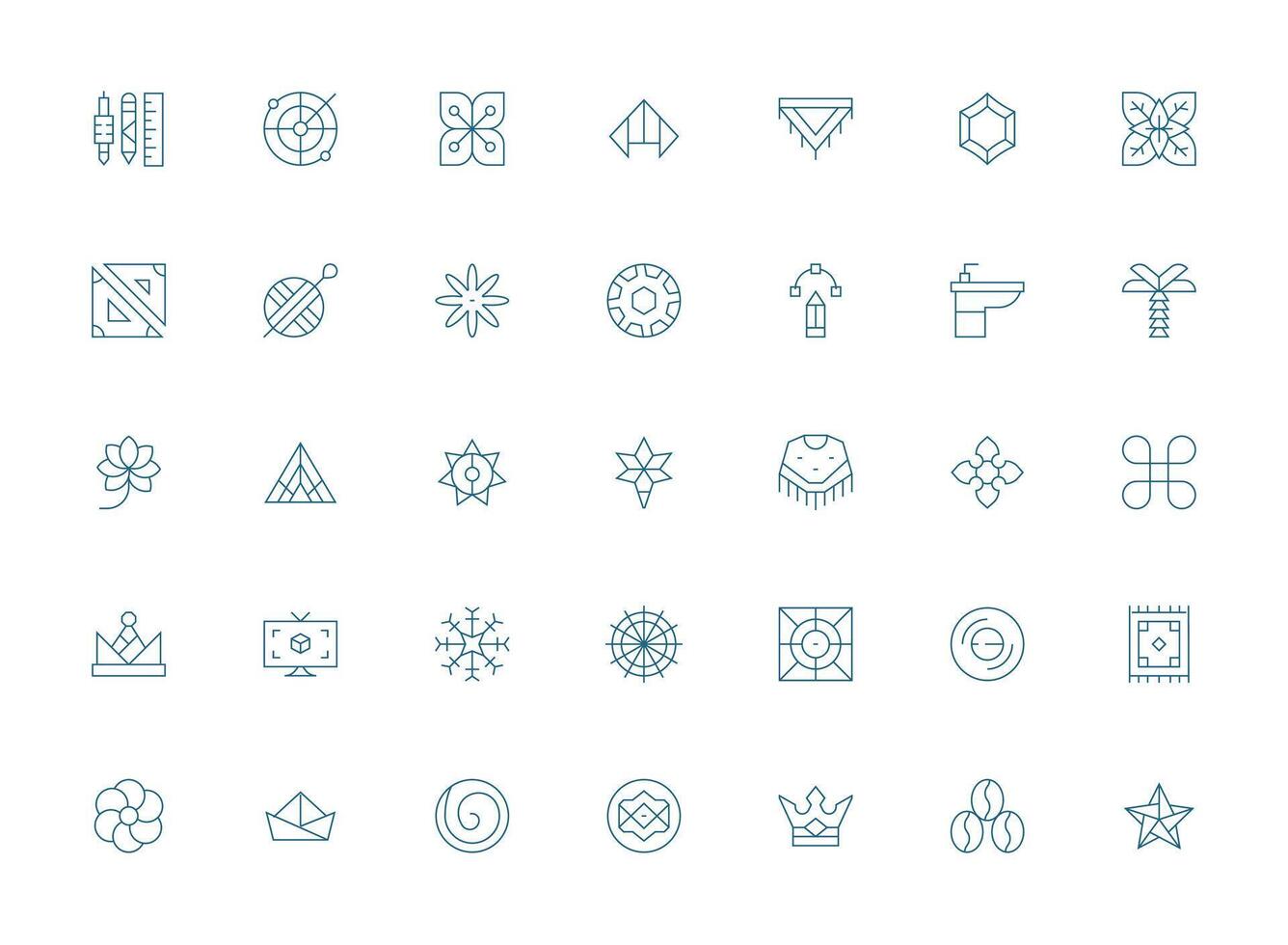 35 Light Line Icons for Geometric Graphics Simple Icons for Interface and Wireframes vector