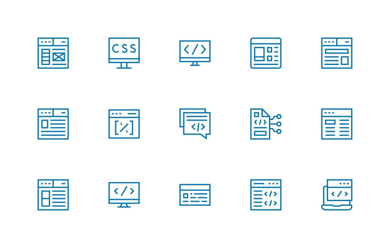 Css Design Icons featuring 15 in Regular Line Style High-Quality Icon Pack vector