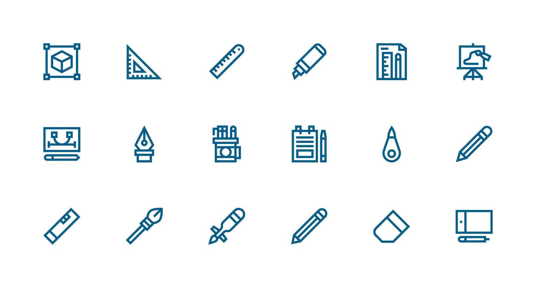 Drawing Tool Design Icons featuring 18 in Strong Stroke Line Style Design Ready Icon Set for Teams vector