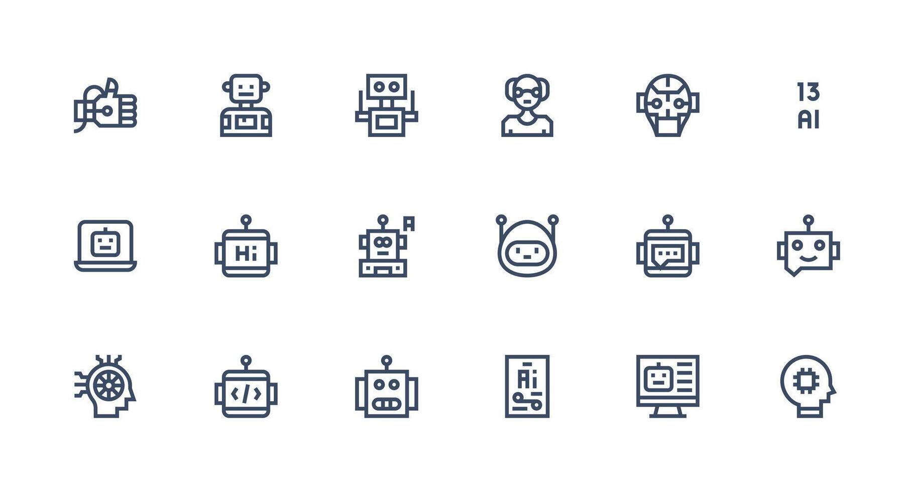 Strong Stroke Line Style Artificial Intelligence Icons with 18 Vectors All Device Compatible Icon Set