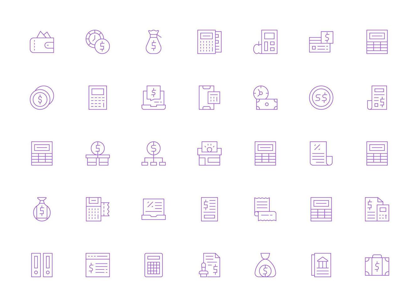 Accounting Set with 35 Light Line Icons Quick Access Icons for UI Development vector