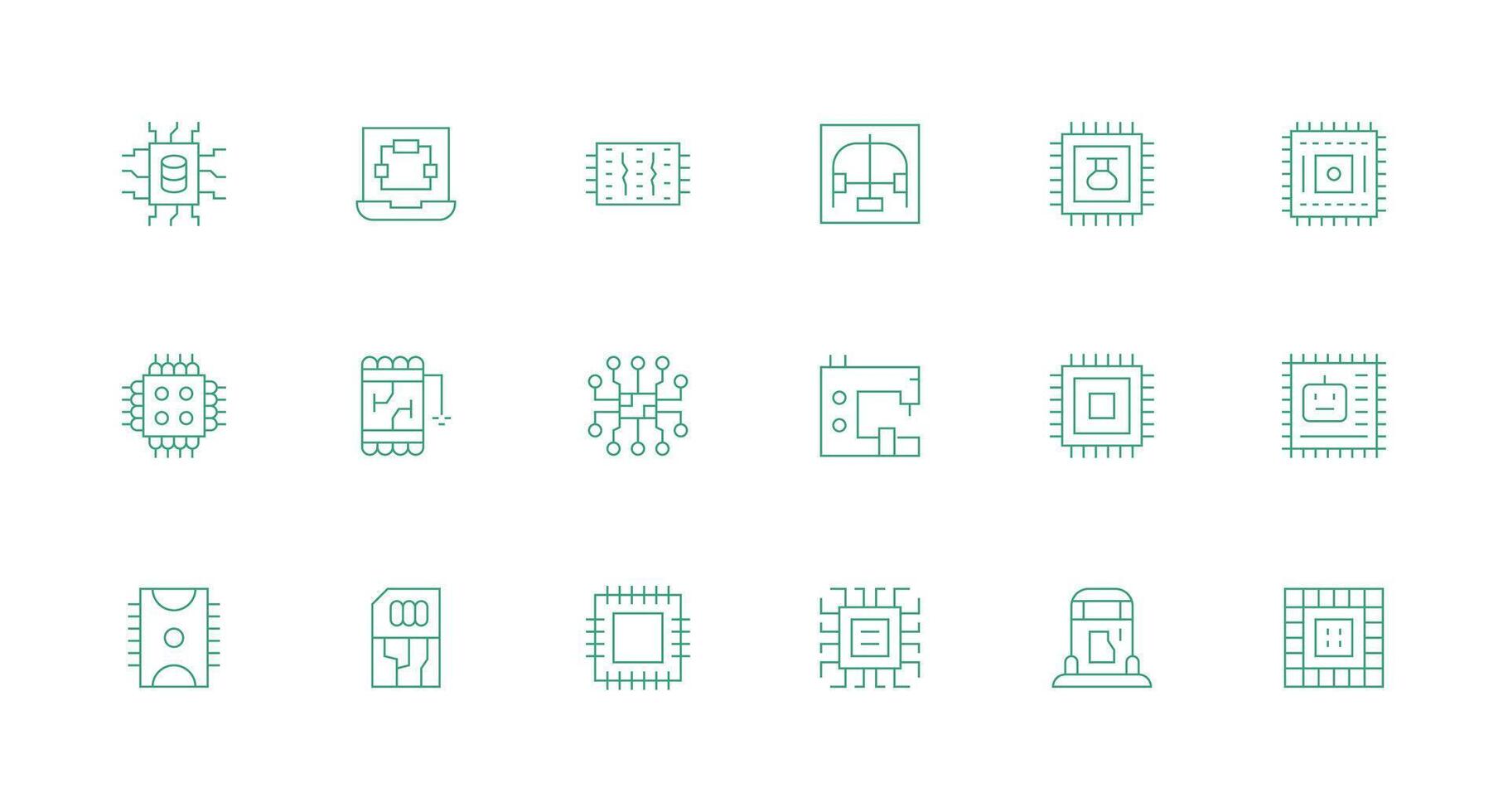 Minimal Line Style Microchip Icons with 18 Vectors Professional Icon Set