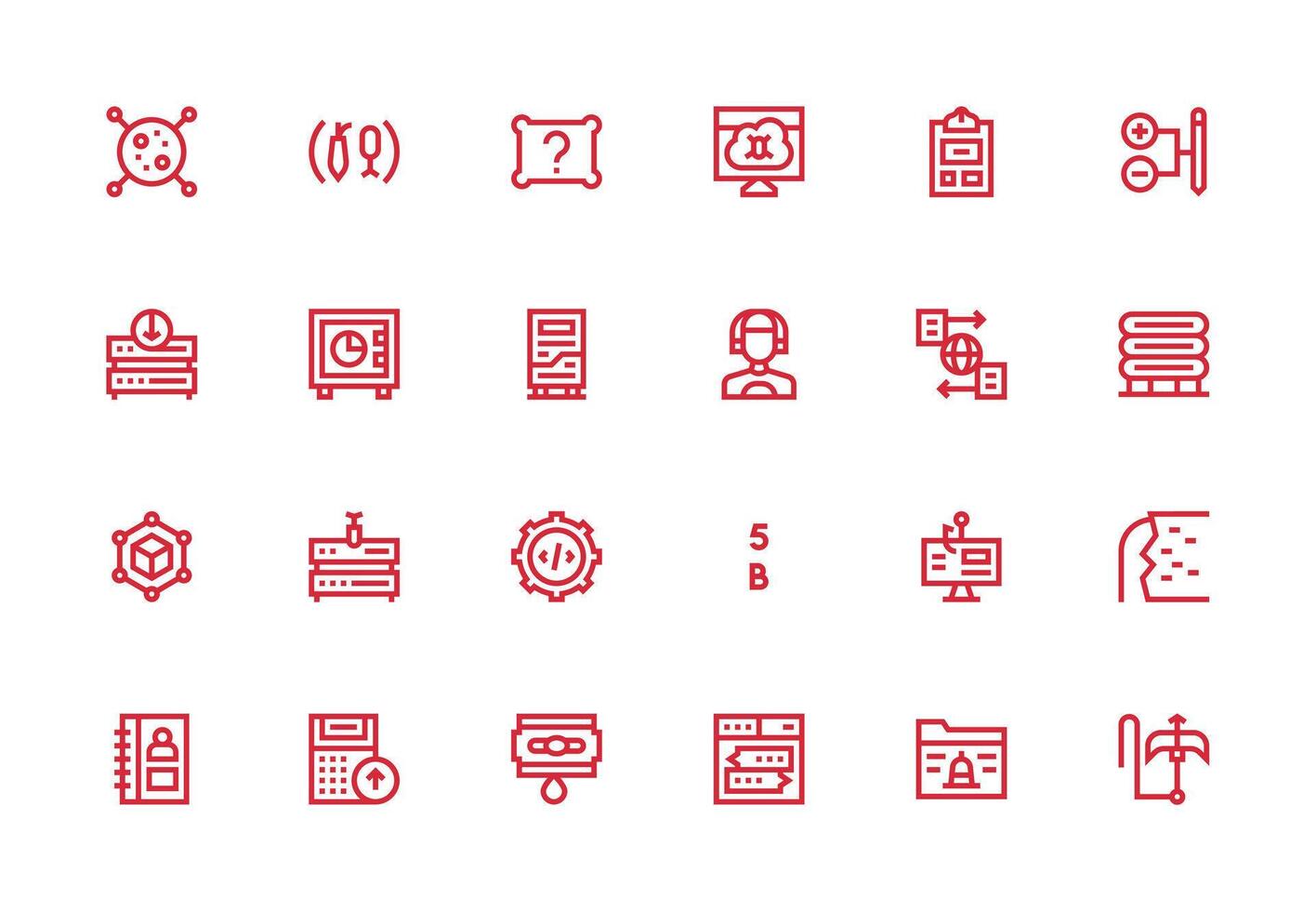 Database featuring 24 Icons in Thick Line Line Design Flexible Icon System for Web Interfaces vector