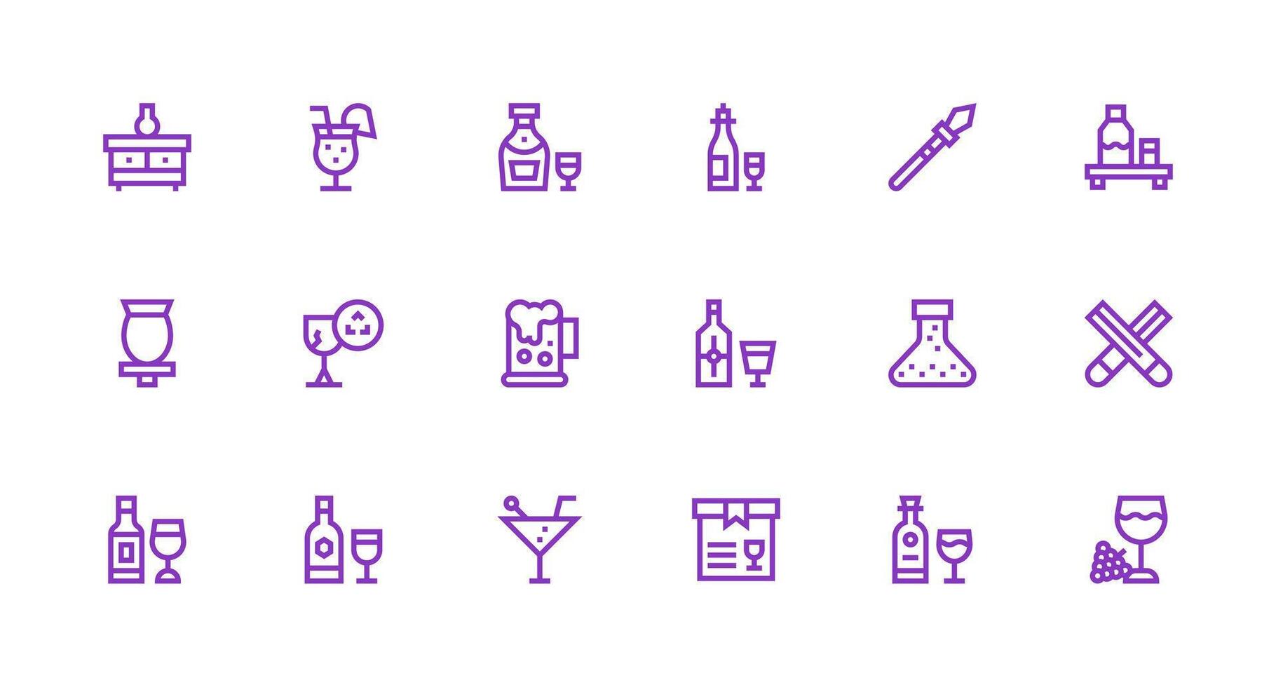 Glassware Icon Set with 18 Strong Stroke Line Graphics Detailed Icon Collection for Design Systems vector
