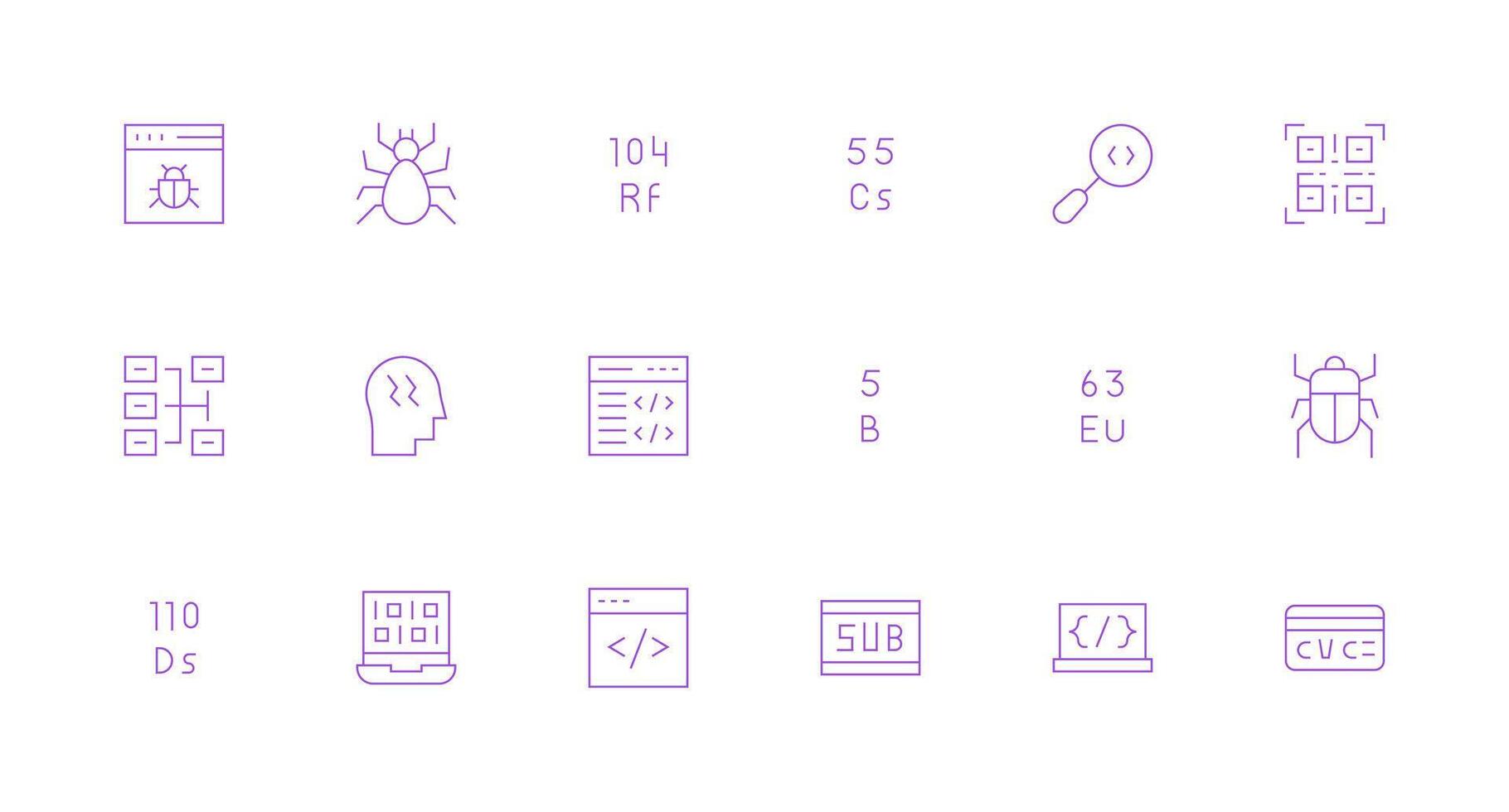 Minimal Line Icons from Code Set with 18 Vectors Scalable Icons for Cross-Platform Interfaces
