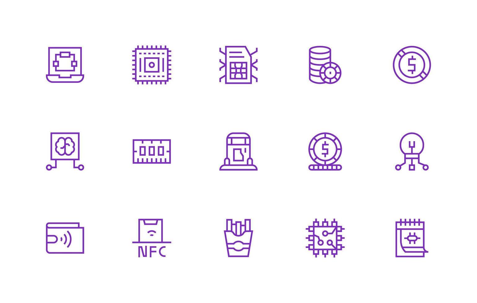 Chip Design Icons featuring 15 in Regular Line Style Multi-Purpose Icon Set vector