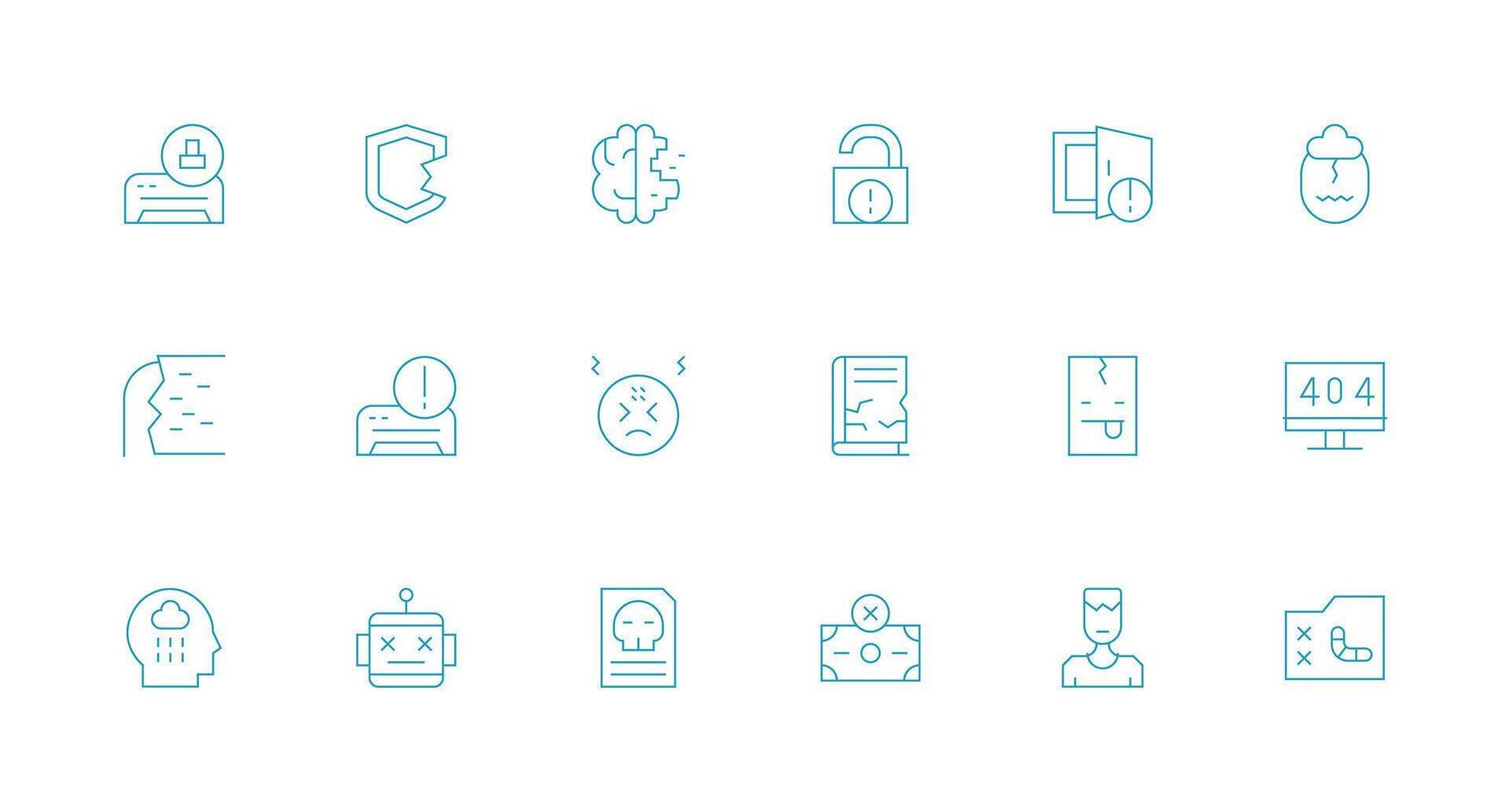 18 Icons for System Error in Minimal Line Format Outline Icon Pack vector