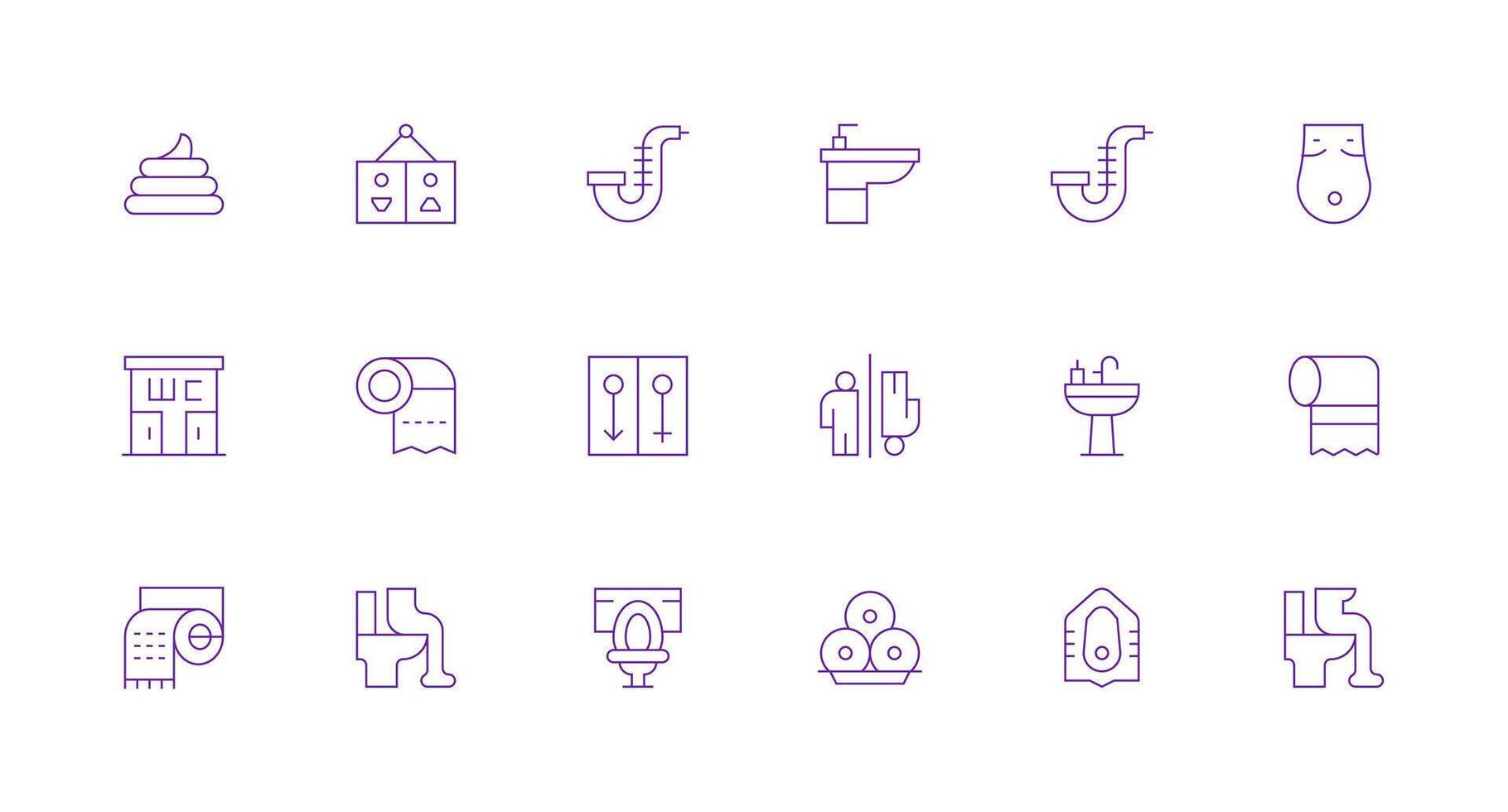 18 Icons for Toilet in Minimal Line Format Icon Set for Projects vector
