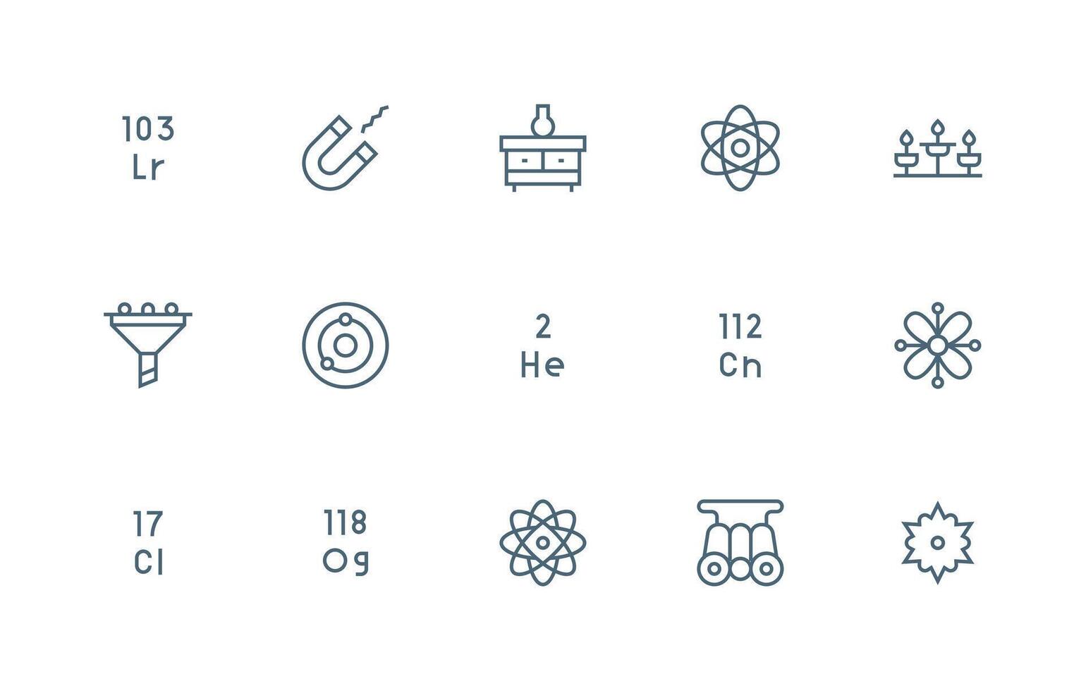 Physics Icon Set with 15 Regular Line Graphics All-Purpose Icon Design Pack vector