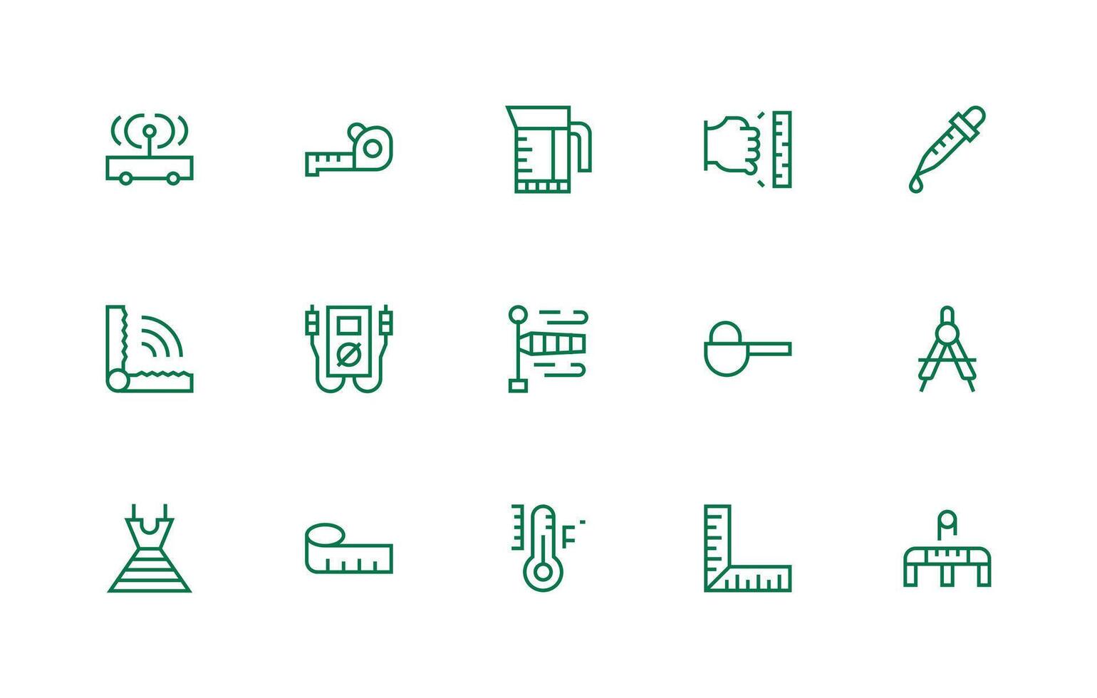 15 Icons for Measuring in Regular Line Format Clean Set for Layout Prototypes vector