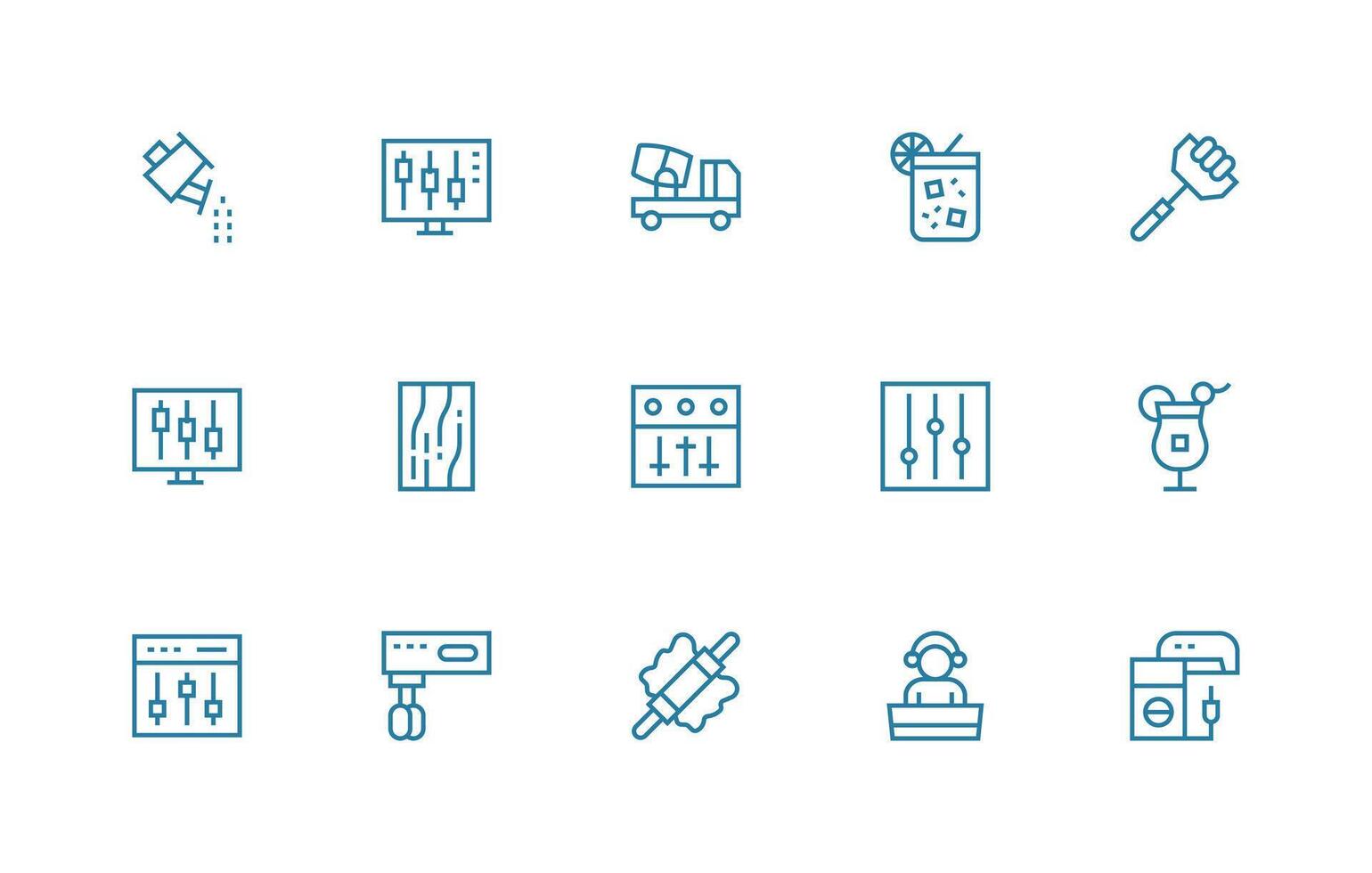 Regular Line Icons from Mixer Set with 15 Vectors Well-Structured Icons for Creative Use
