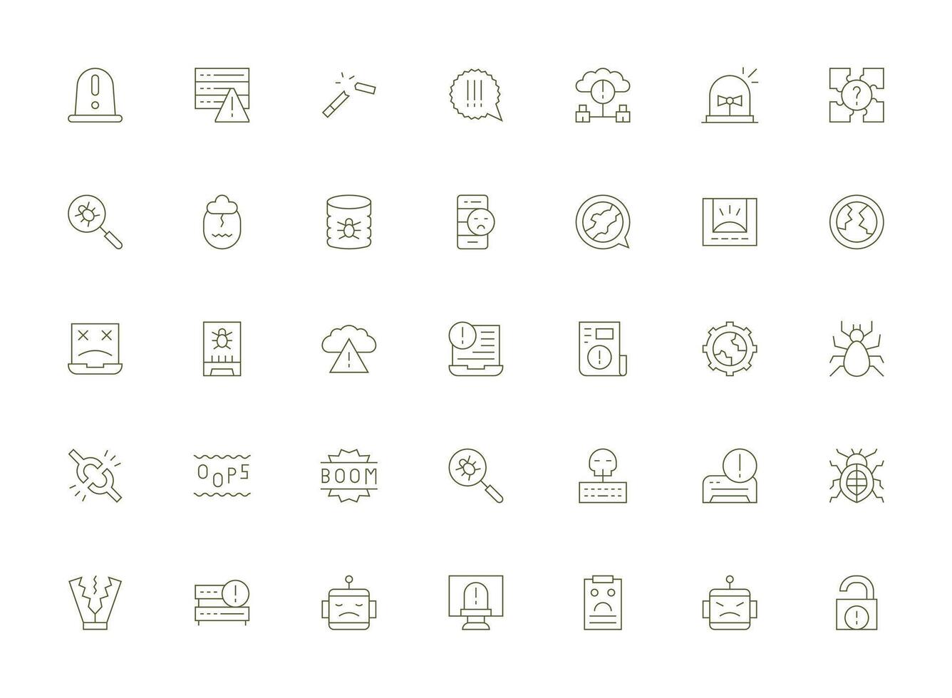 Malfunction Design Icons featuring 35 in Light Line Style Scalable Icons for Cross-Platform Interfaces vector