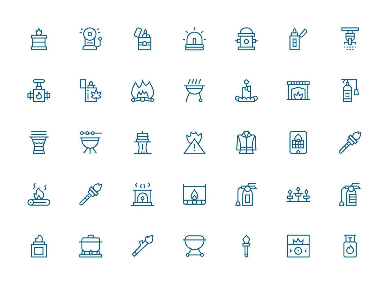 Fire featuring 35 Icons in Regular Clean Line Design Minimal Icon Set for Interface Projects vector