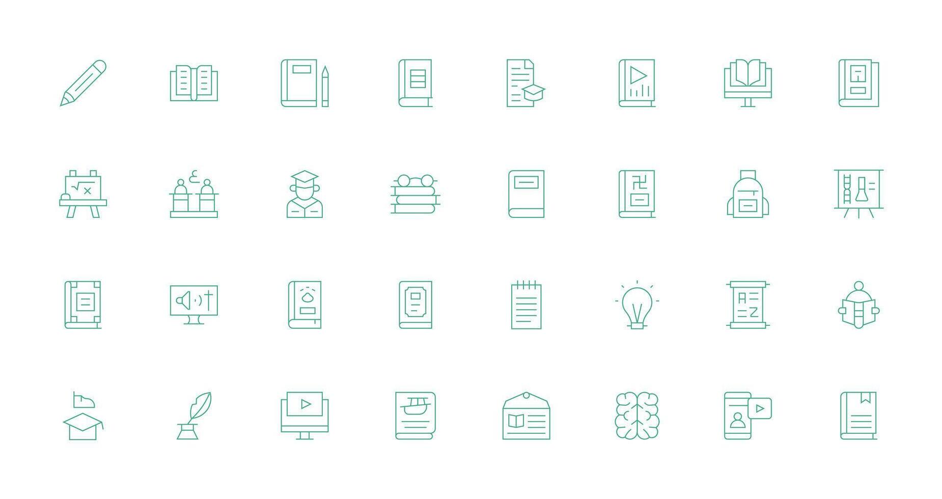 32 Thin Line Style Icons from Learning Collection Clean Icon Collection for Web Use vector