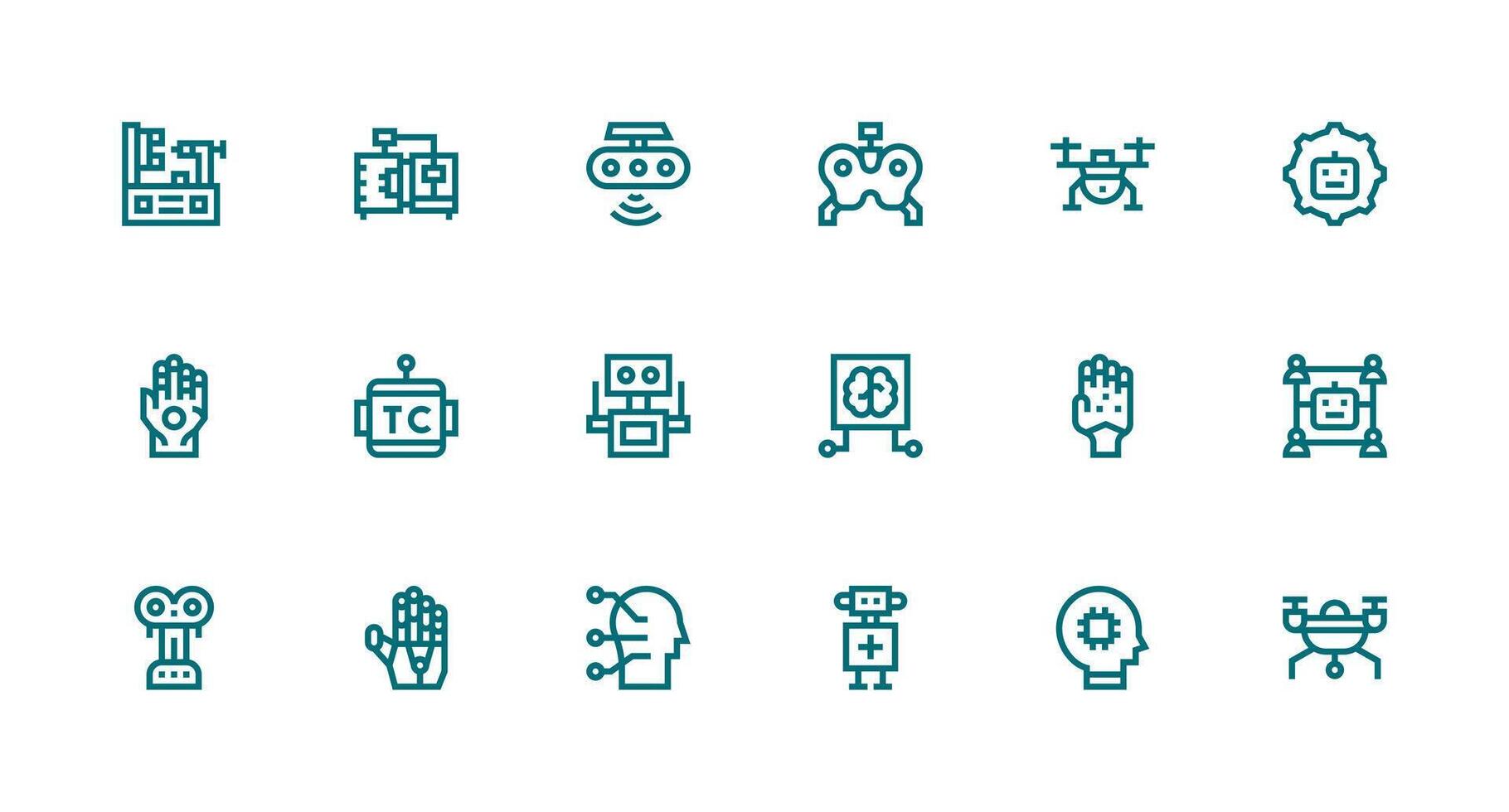 18 Strong Stroke Line Icons for Robotics Graphics Quick Access Icons for UI Development vector