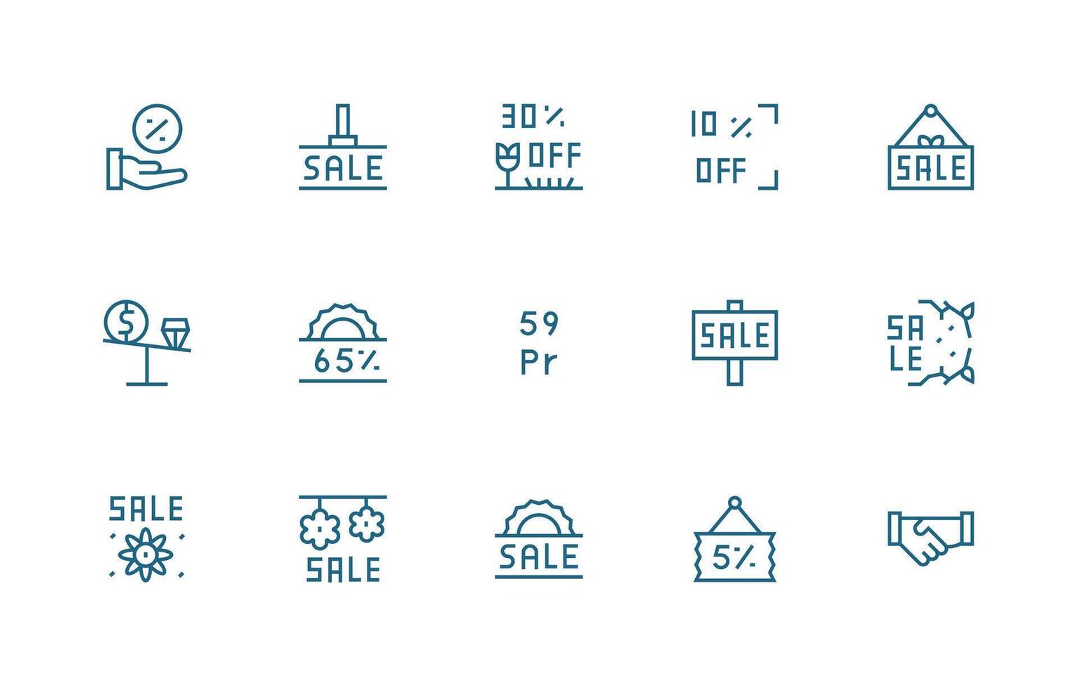 15 Regular Line Style Icons from Bargain Collection Dashboard Icon Series vector