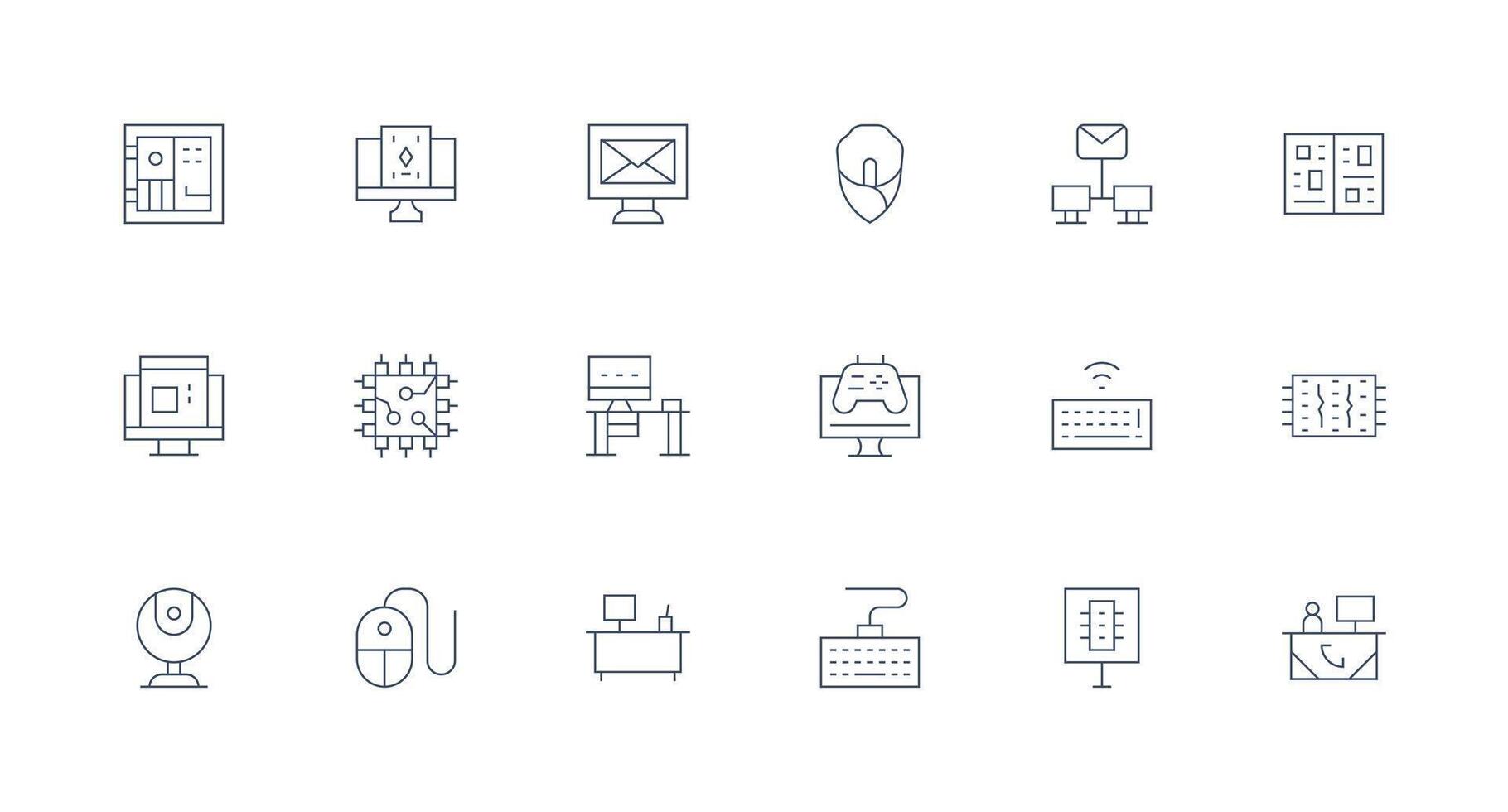 mínimo línea íconos desde ordenador personal conjunto con 18 vectores flexible icono sistema para web interfaces