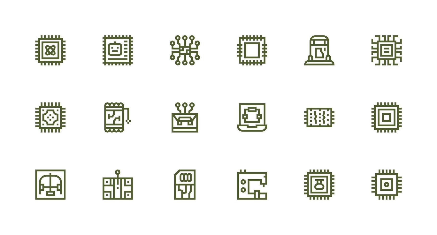 18 Strong Stroke Line Icons for Microchip Graphics Sharp Icons for Presentations vector