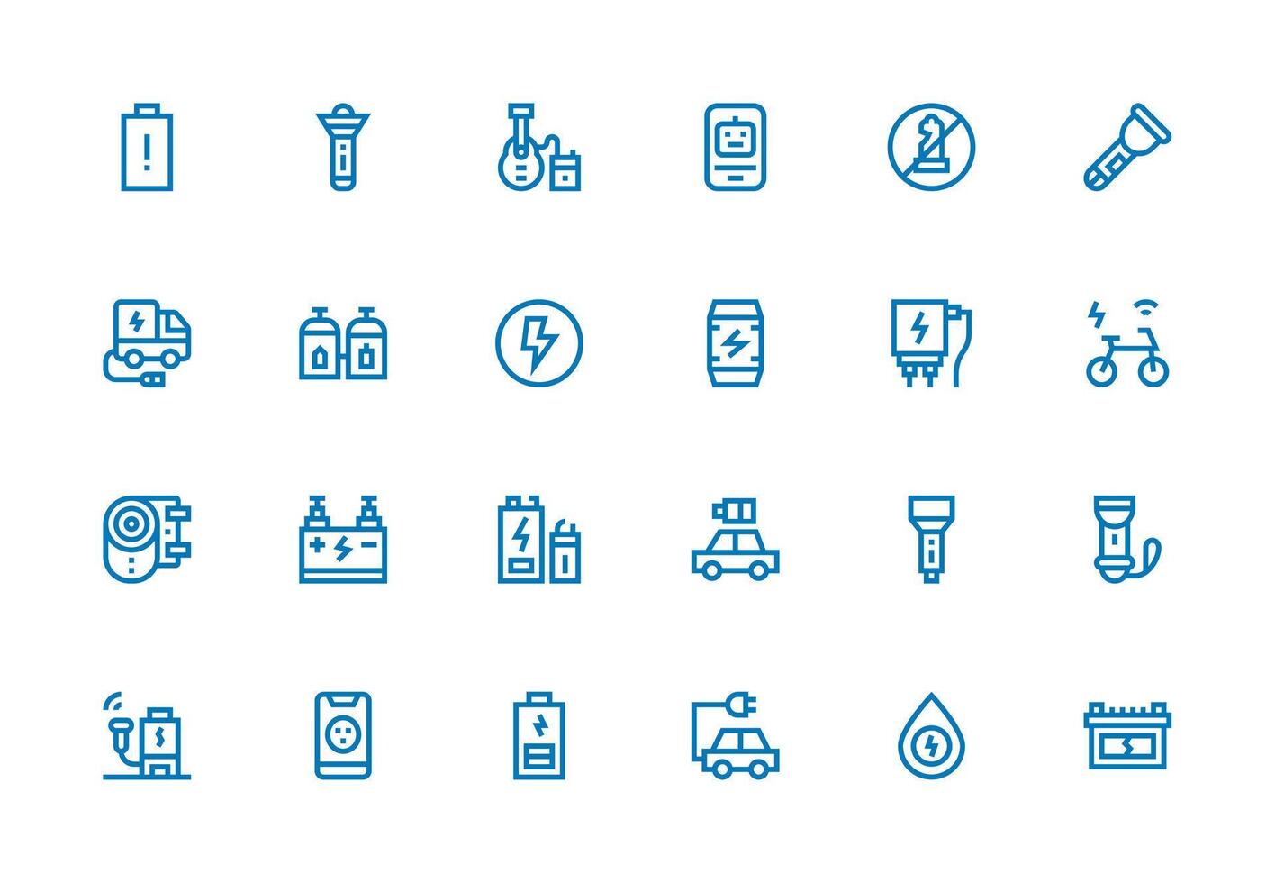 Battery Design Icons featuring 24 in Thick Line Line Style Neatly Designed Icons for Web Platforms vector