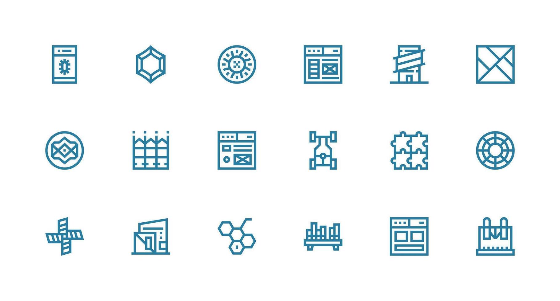 Framework Design Icons featuring 18 in Strong Stroke Line Style Icon Set for Web vector