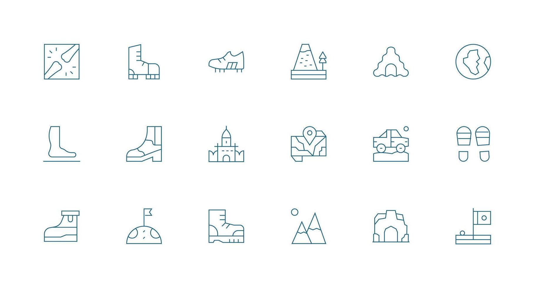 Terrain Design Icons featuring 18 in Minimal Line Style Complete Icon Bundle for Web Design vector