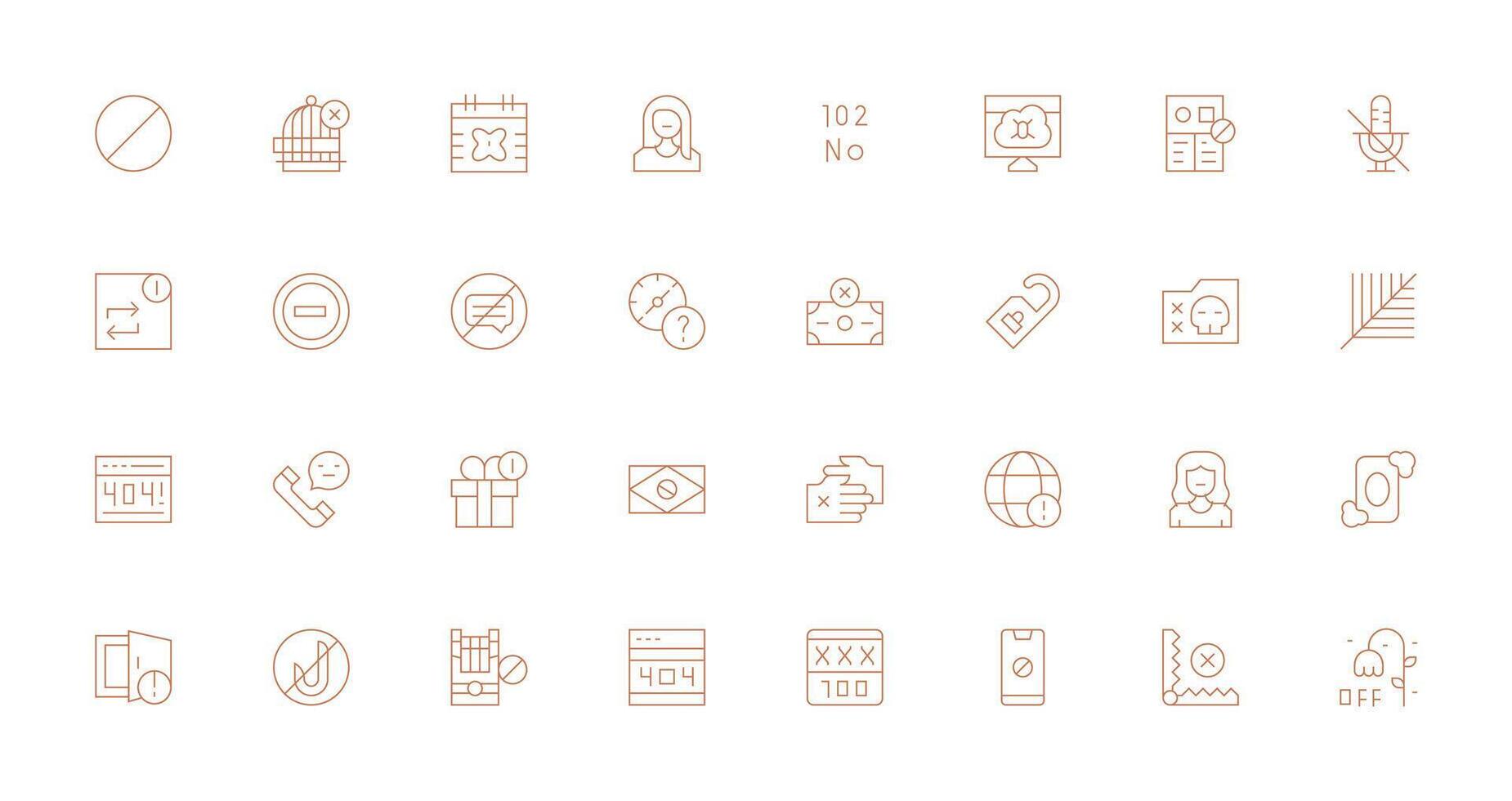 Unavailable Icon Set with 32 Thin Line Graphics Clean Set for Layout Prototypes vector