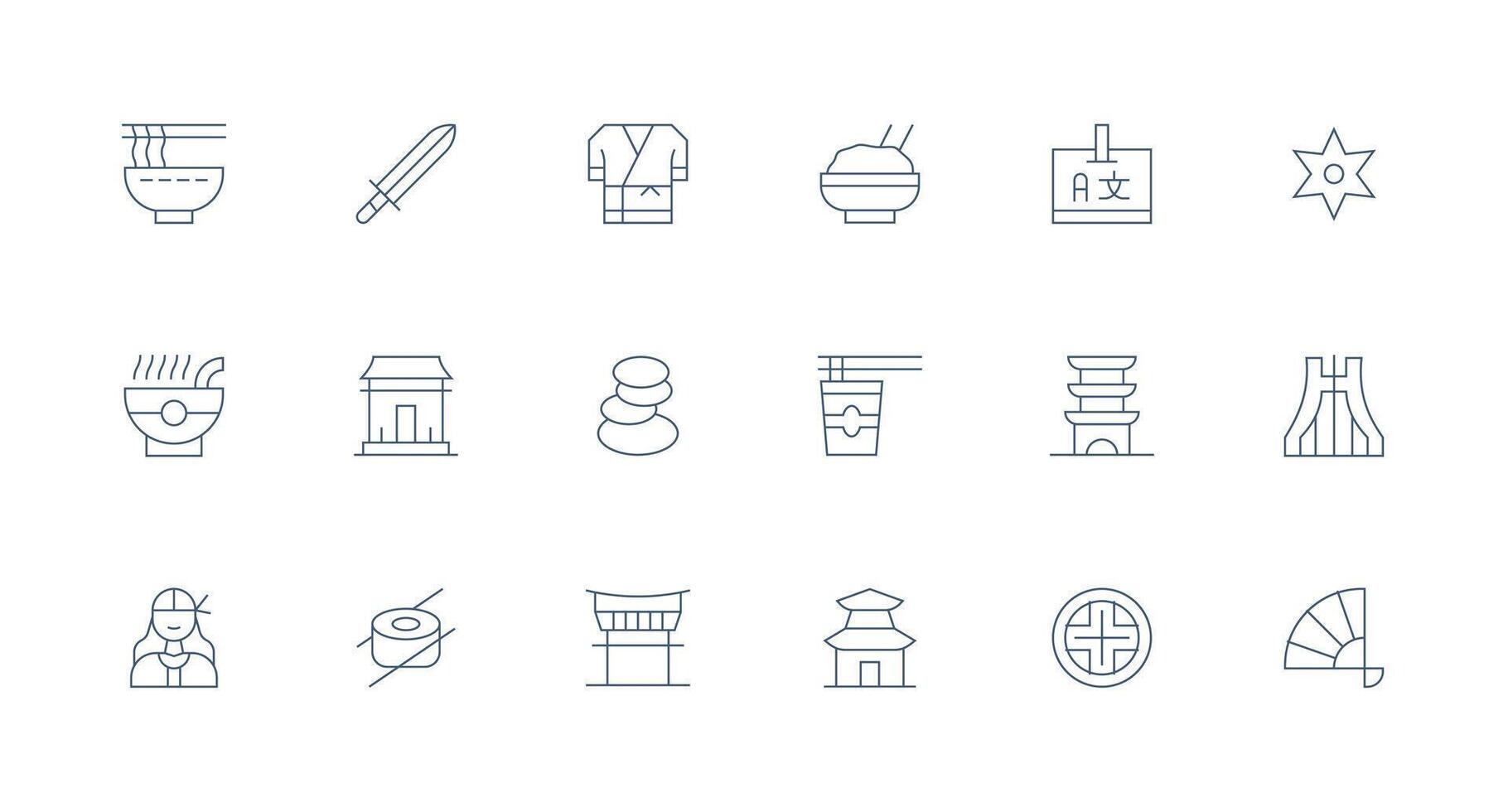 18 Icons for Japanese in Minimal Line Format Customizable Icon Series for Mobile Screens vector