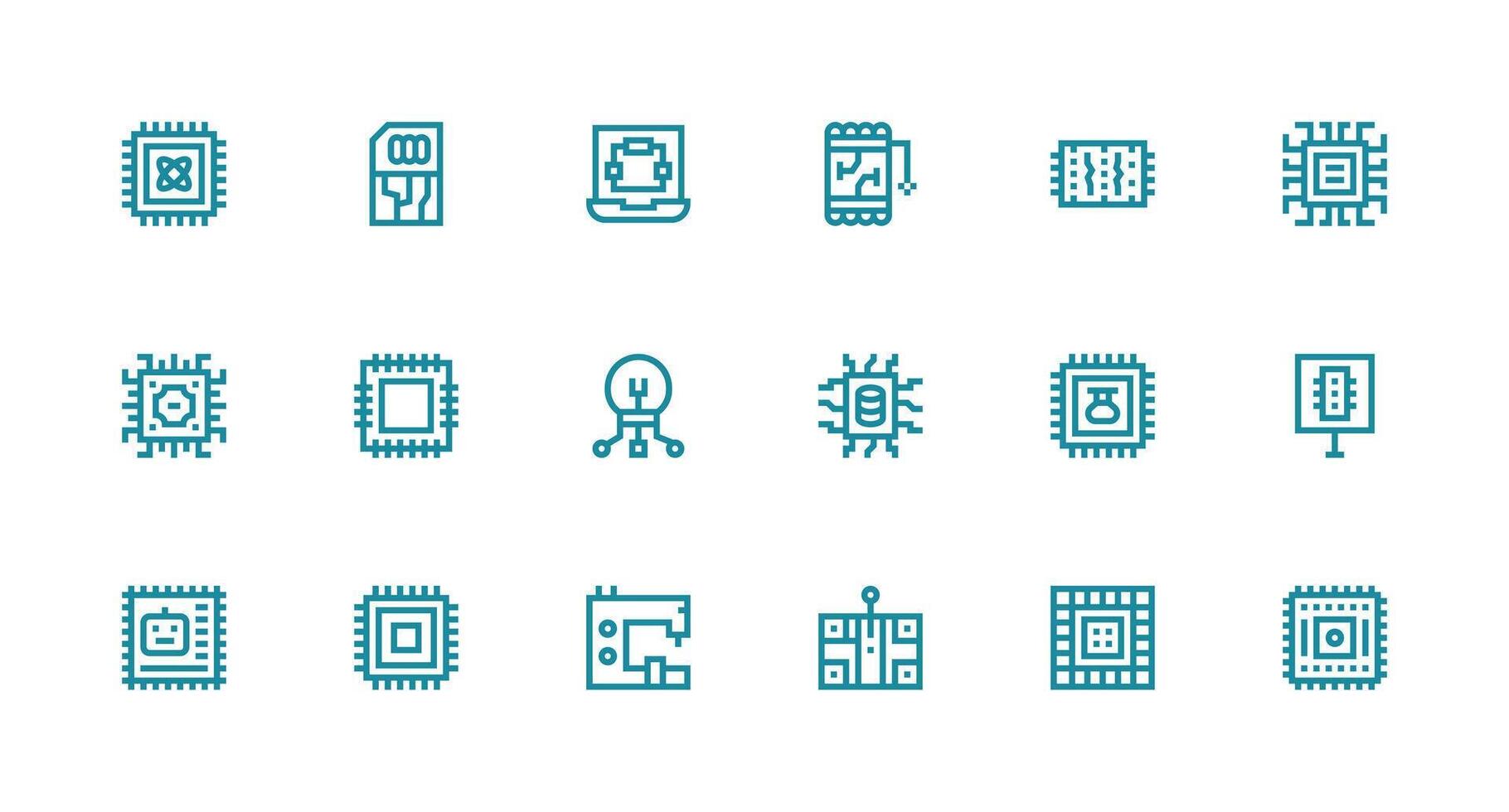 Microchip Icon Set with 18 Strong Stroke Line Graphics Simple Icon Pack vector