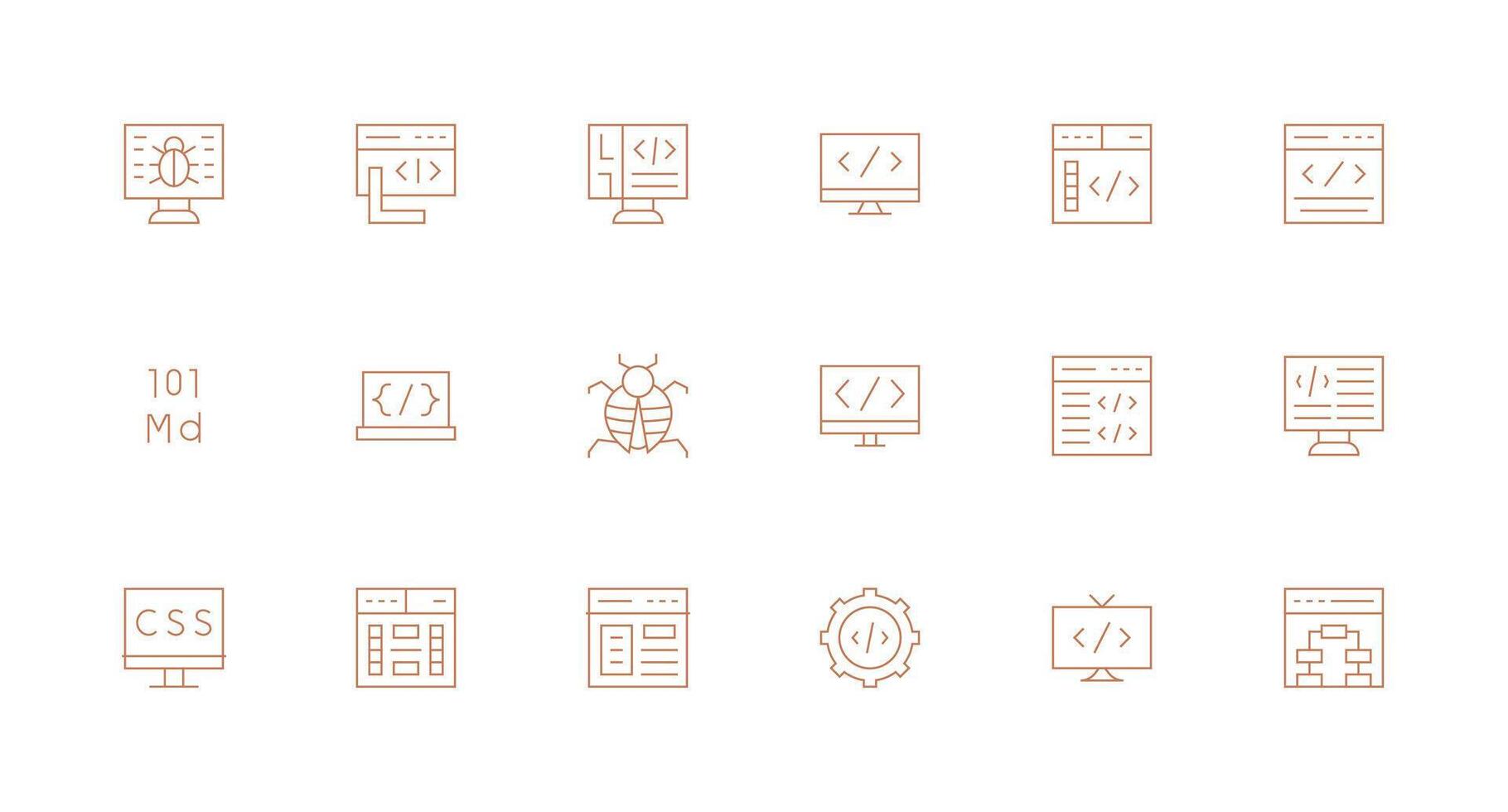 Minimal Line Style Coding Icons with 18 Vectors Printable Icon Collection