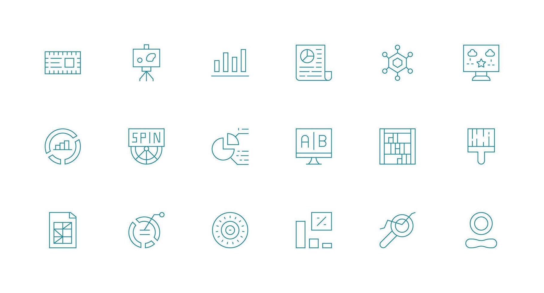 18 Minimal Line Icons for Data Visualization Graphics Complete Icon Bundle for Web Design vector