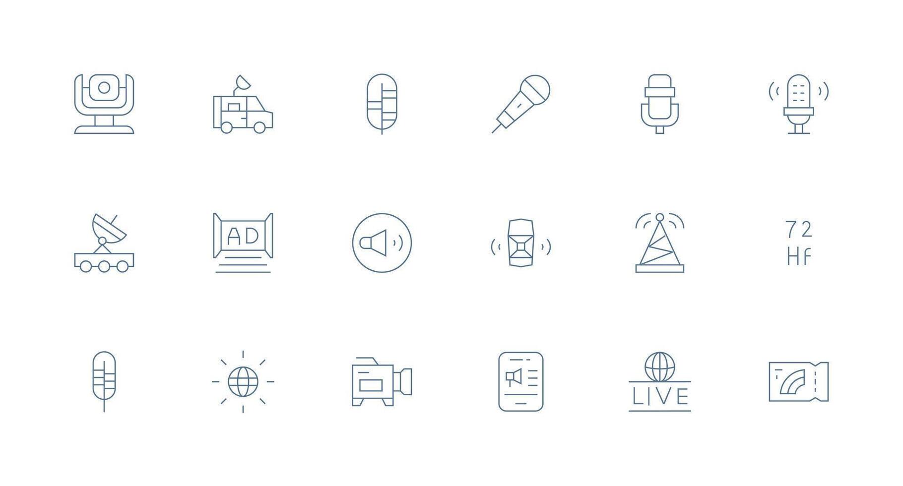 18 Minimal Line Style Icons from Broadcasting Collection Simplified Icon Pack for Visual Tools vector