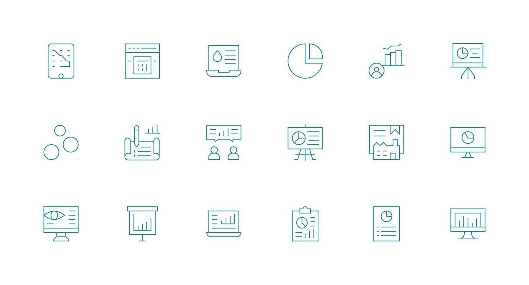 Statistics Visual Pack containing 18 Minimal Line Icons Core Icon Collection for Daily Tasks vector
