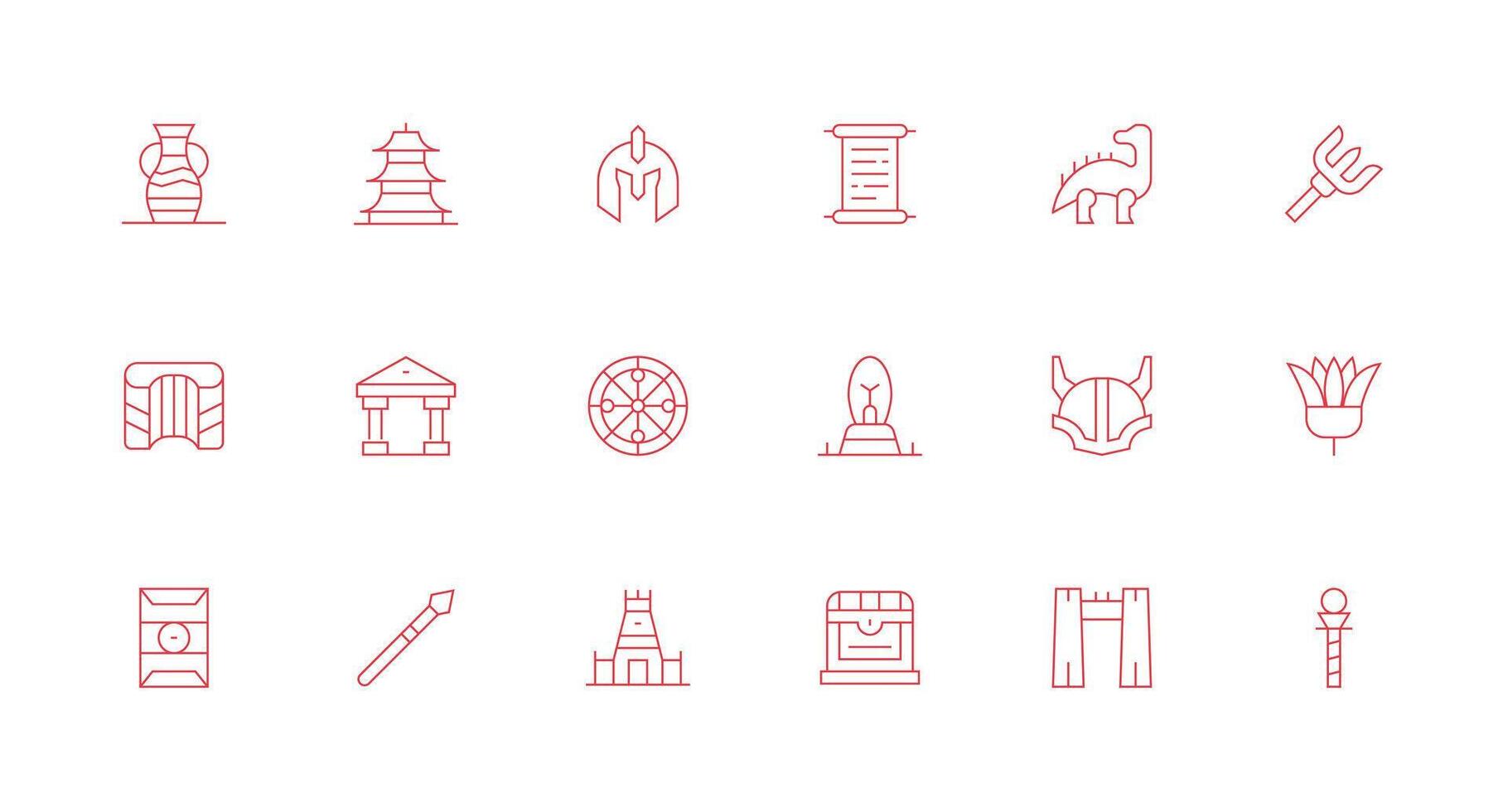 18 Icons for Ancient in Minimal Line Format Sharp Icons for Presentations vector