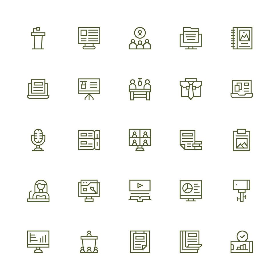 Presentation Visual Pack containing 25 Medium Stroke Outline Icons Fully Editable Icon Set for Web vector