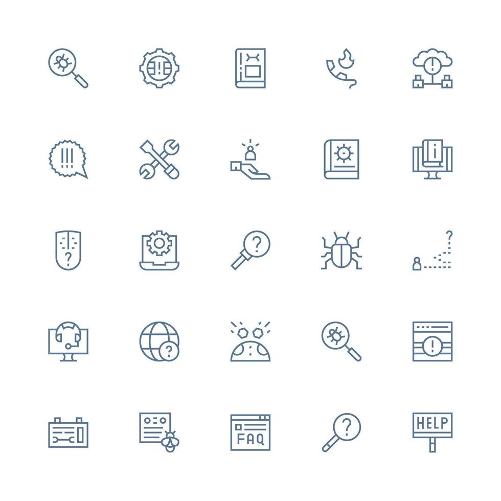 Troubleshooting Visual Pack containing 25 Medium Stroke Outline Icons Multi-Style Icon Collection vector
