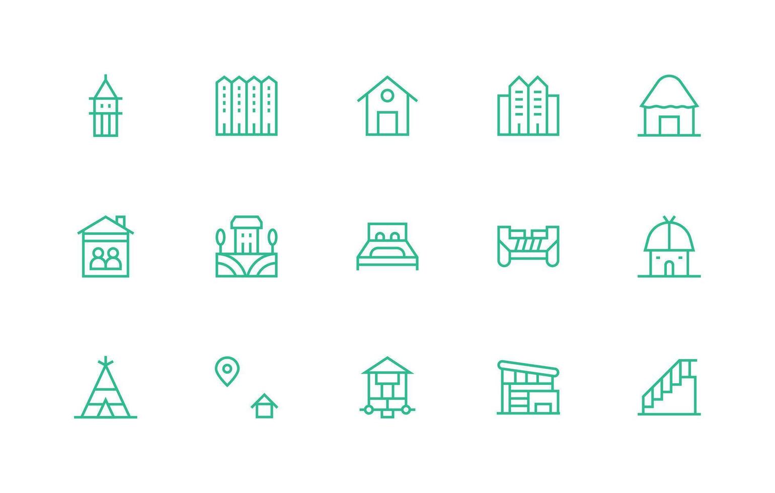 Regular Line Style Dwelling Icons with 15 Vectors Web Icon Collection