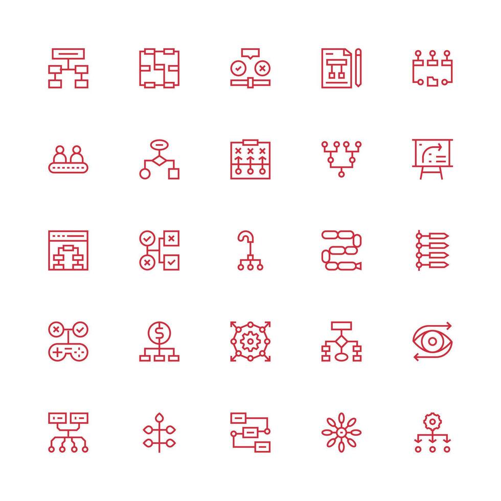 Flowchart featuring 25 Icons in Medium Stroke Outline Design Modern Line and Glyph Icon Series vector