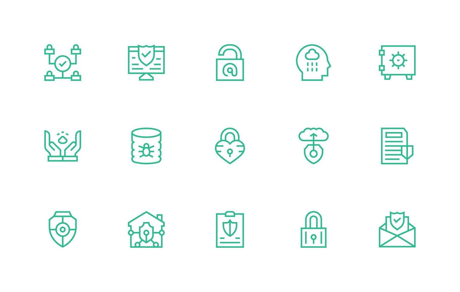 Regular Line Style Digital Security Icons with 15 Vectors Sharp Icons for Presentations