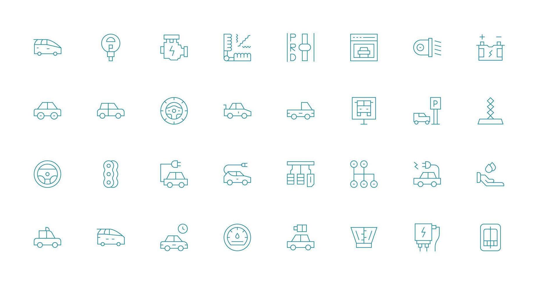 Automobile Visual Pack containing 32 Thin Line Icons Multi-Style Icons for Creative Projects vector