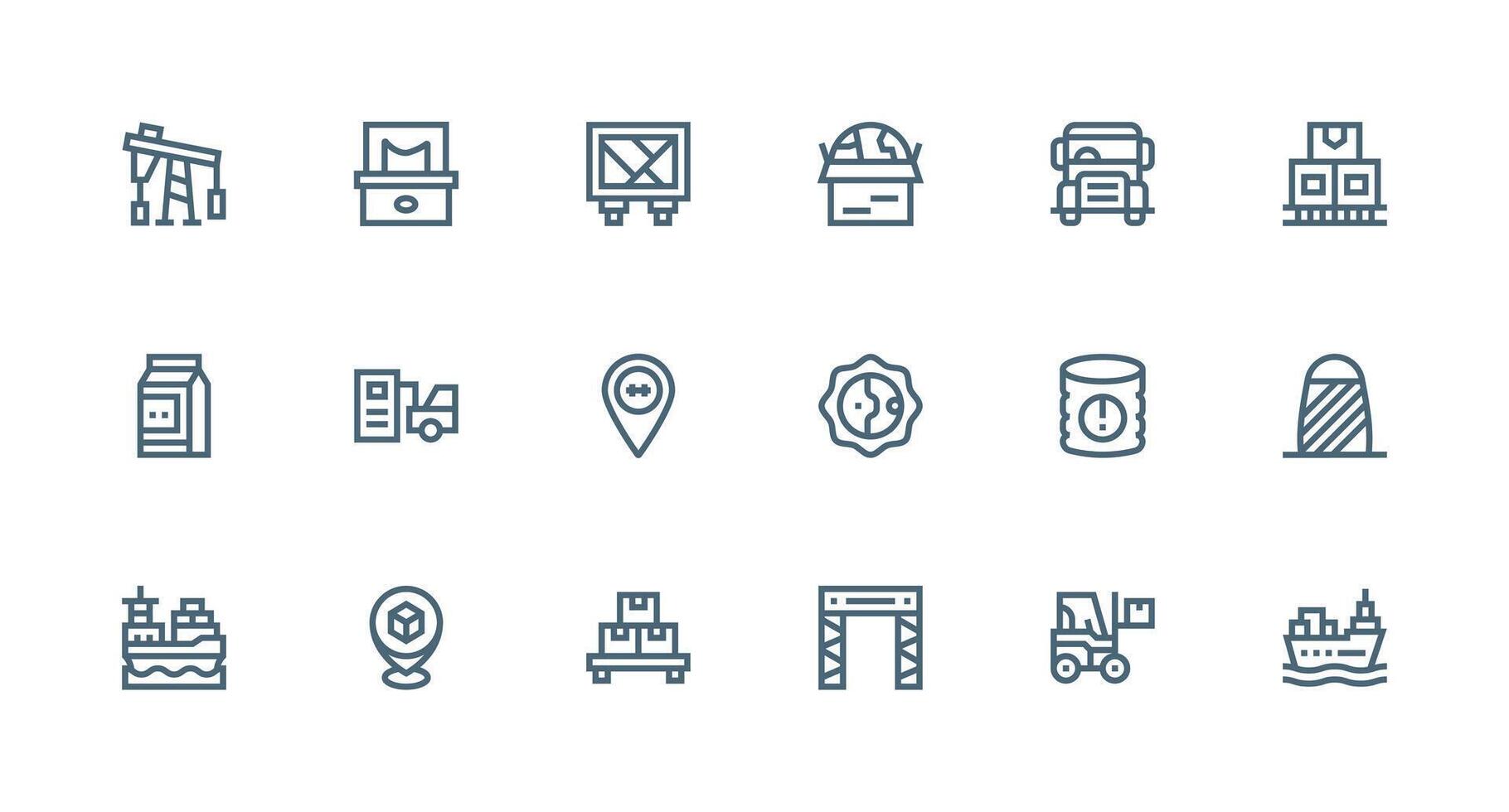 Logistics Design Icons featuring 18 in Strong Stroke Line Style Full Icon Library for UI Designers vector