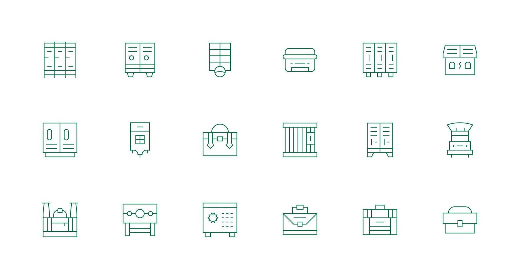Locker Design Icons featuring 18 in Minimal Line Style General Use Icon Pack vector