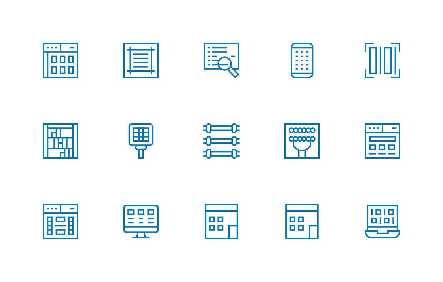 filas icono conjunto con 15 regular línea gráficos claro y conciso icono conjunto colección vector