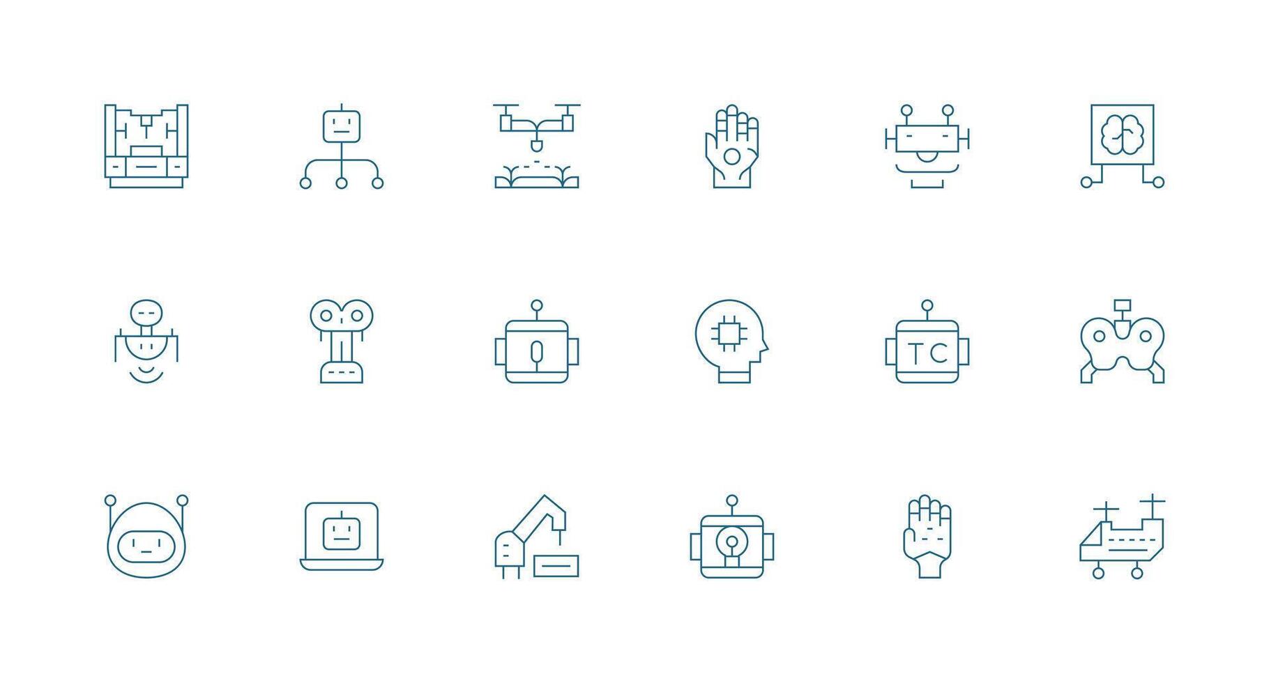 Robotics Visual Pack containing 18 Minimal Line Icons Sharp Icons for Presentations vector