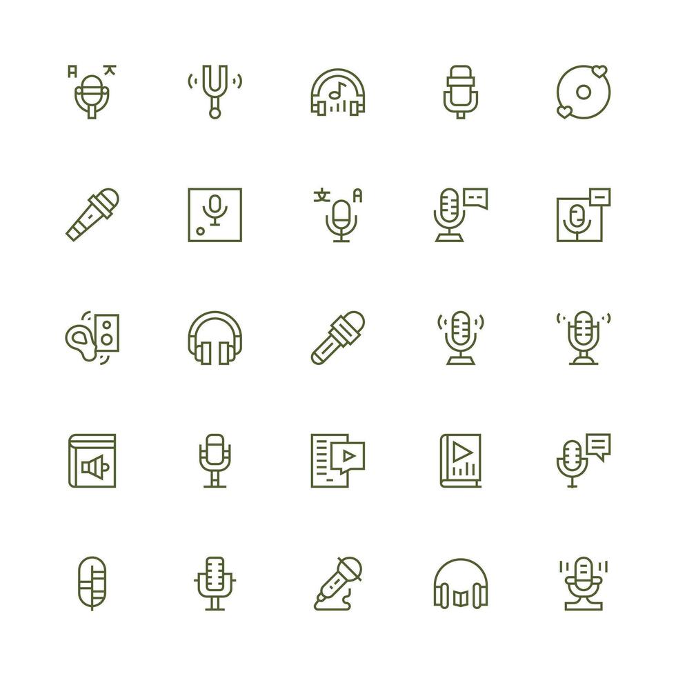 25 Icons for Podcast in Medium Stroke Outline Format Core Icon Collection for Daily Tasks vector