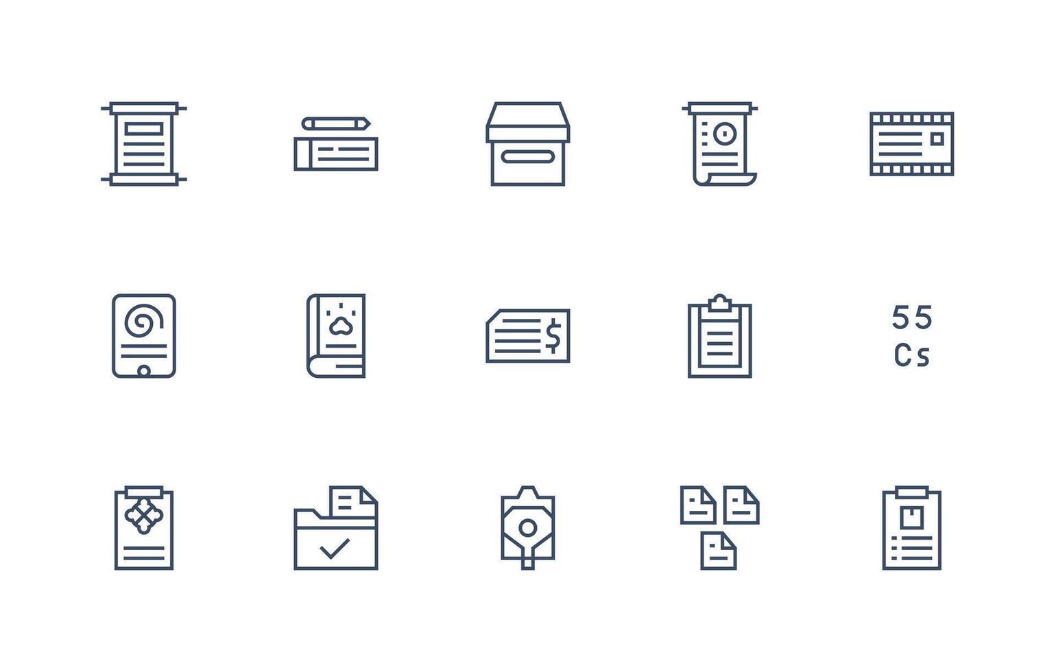 Record Icon Set with 15 Regular Line Graphics Reliable Icons for All Interfaces vector