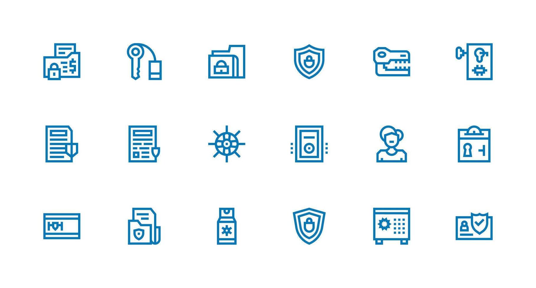 Protected Data Visual Pack containing 18 Strong Stroke Line Icons UI and UX Focused Icon Collection vector