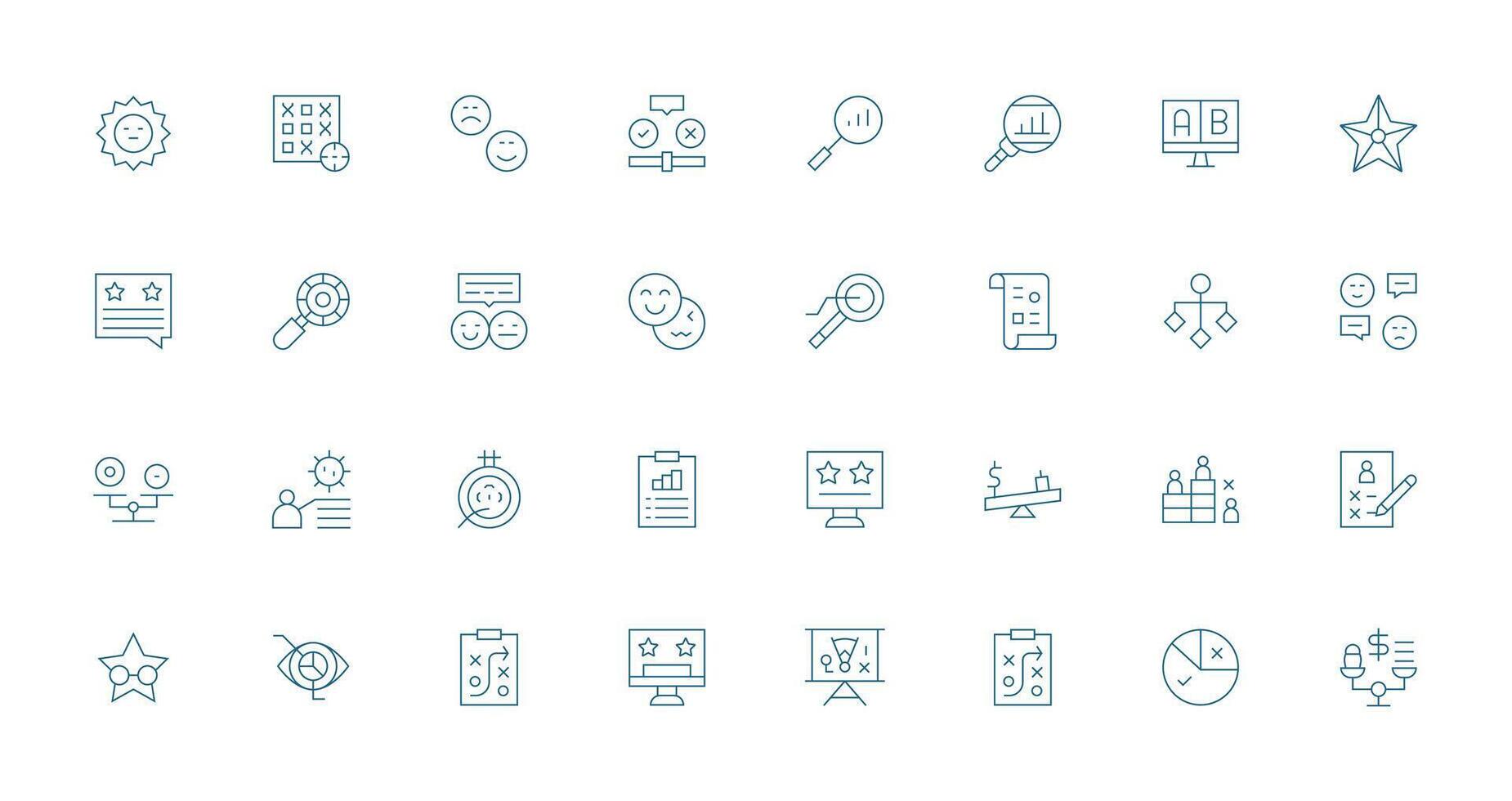 Evaluation Set with 32 Thin Line Icons Balanced Icon Set for Functional Design vector