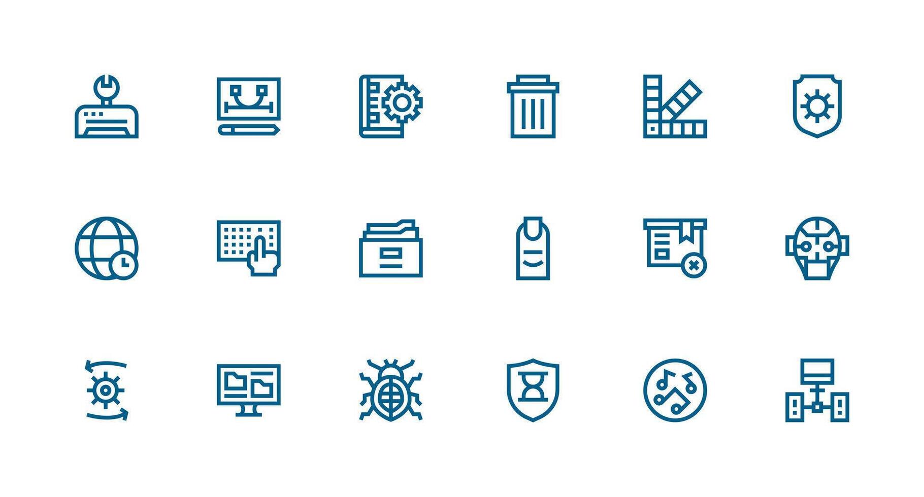 Software including 18 Strong Stroke Line Illustrations Icon Set for Web vector