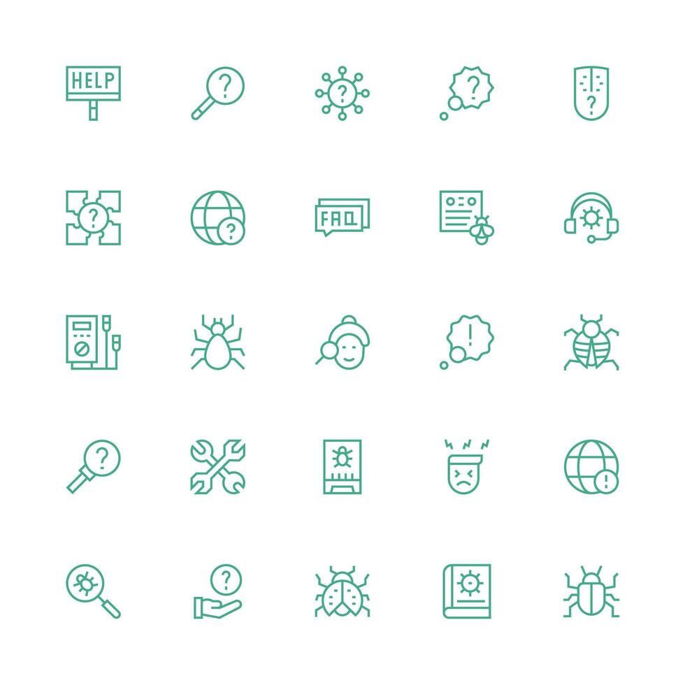 Troubleshooting Design Icons featuring 25 in Medium Stroke Outline Style Responsive Icon Set for Flexible Layouts vector